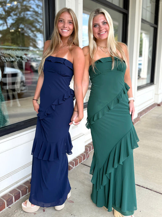 Navy Ribbon Strapless Maxi