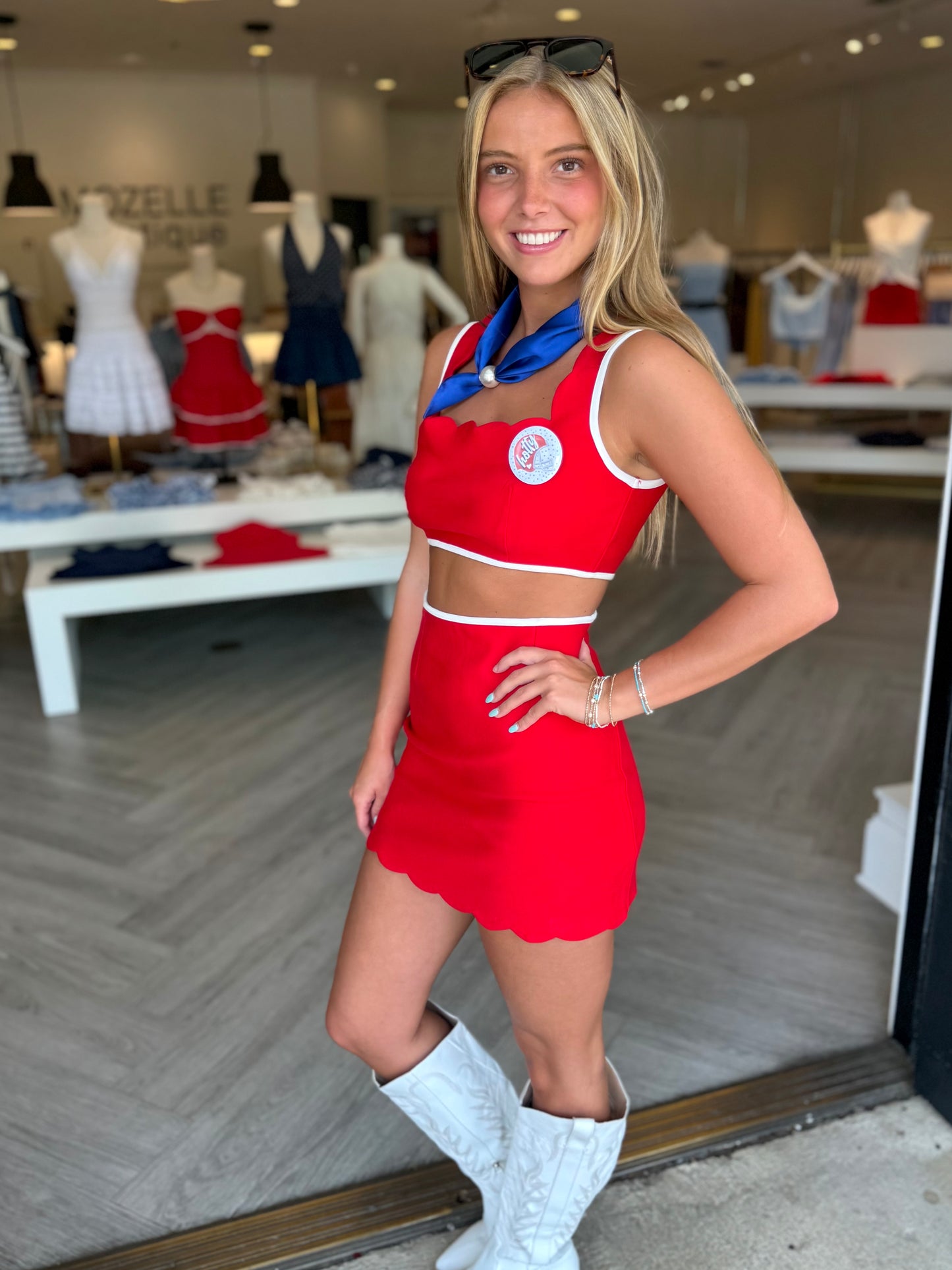 Victory Red Scallop Top