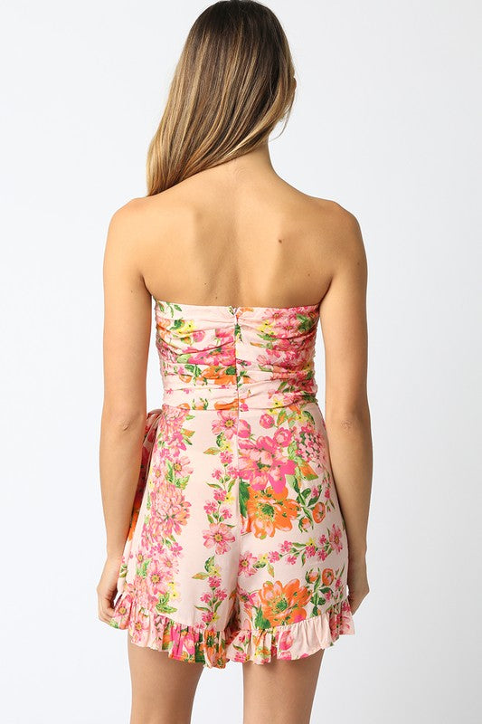 Peach Floral Overlap Romper