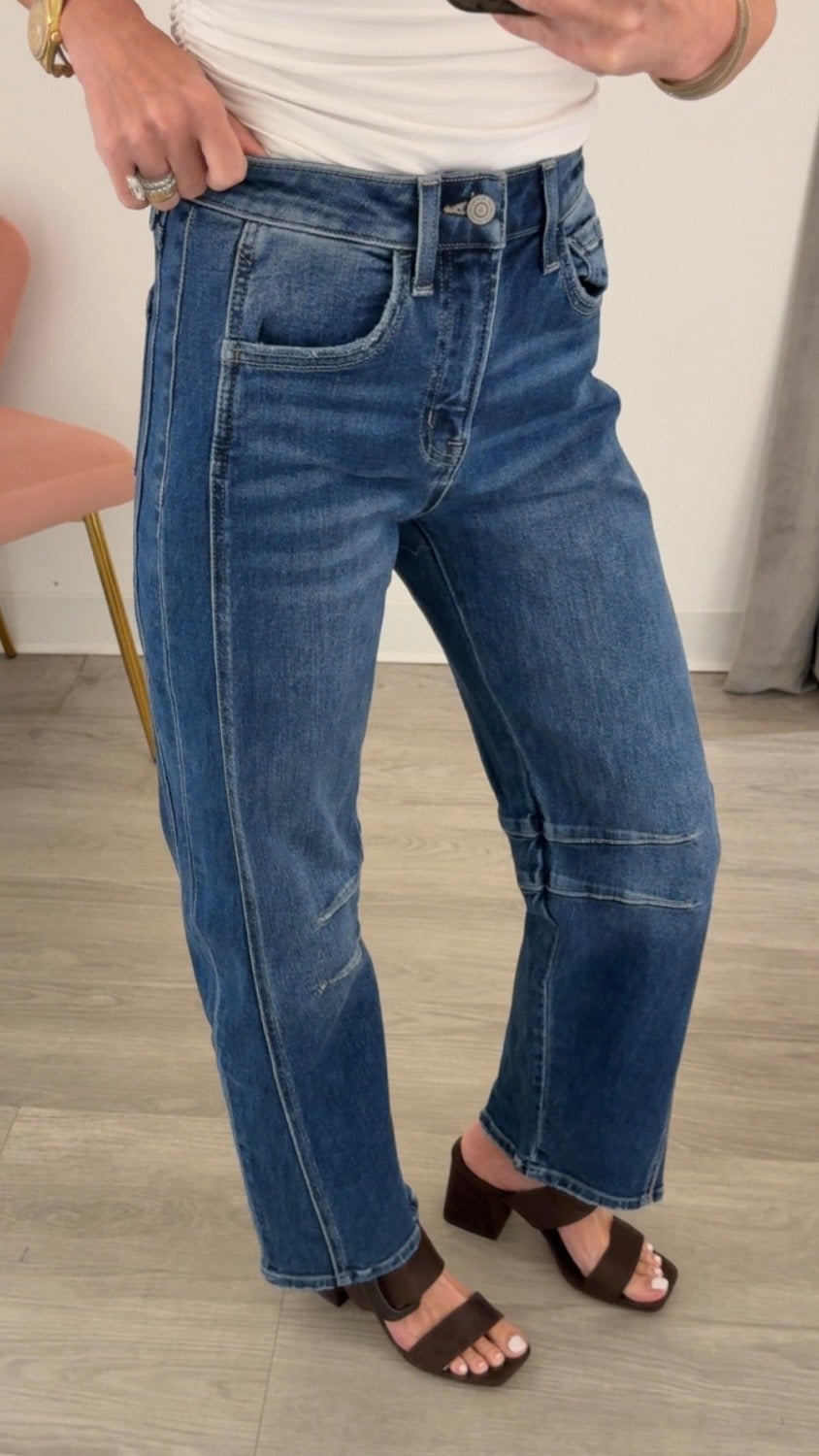 Dark Wash Barrel Stitch Jean