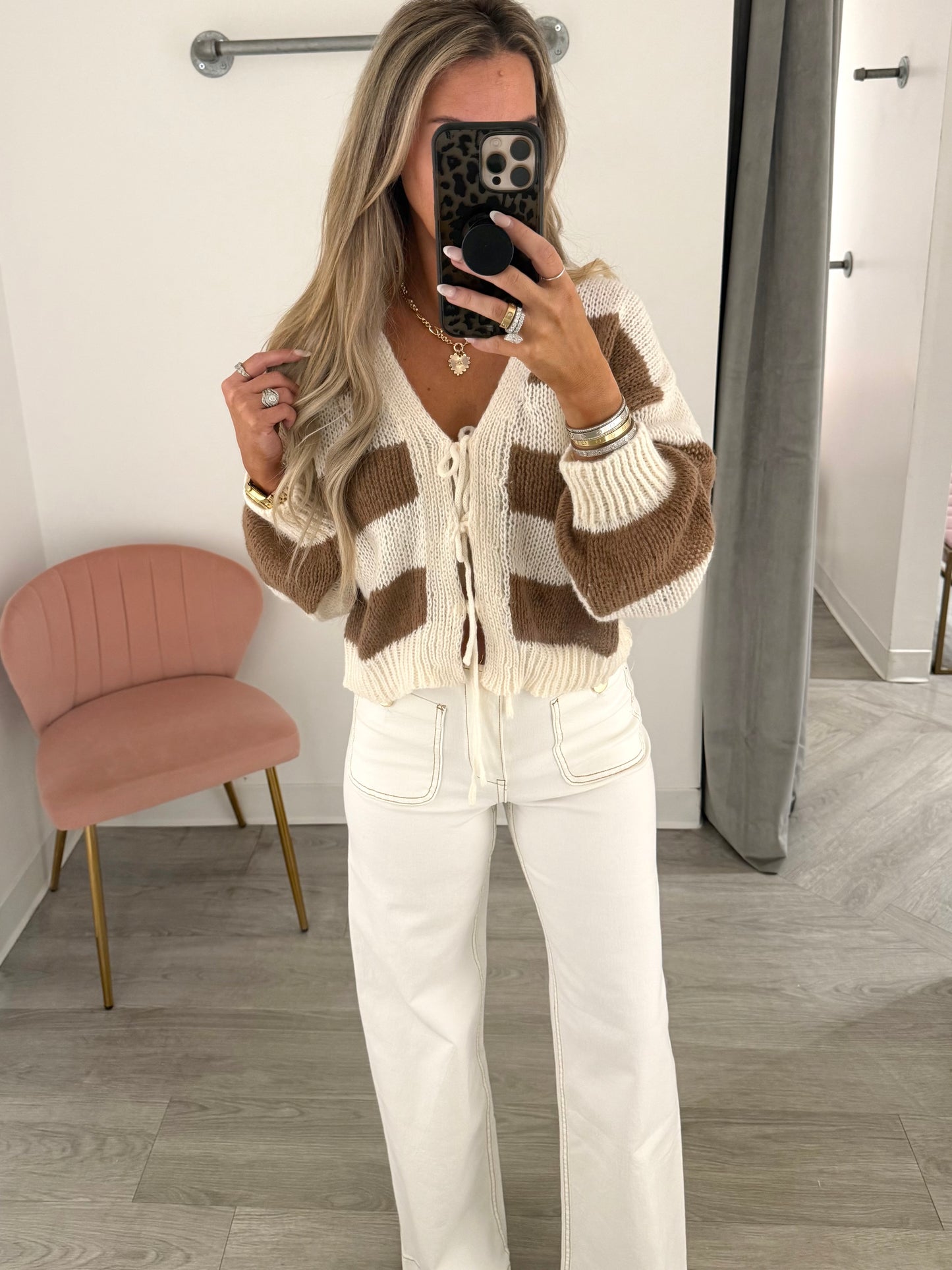 Cream/Navy Striped S Cardigan