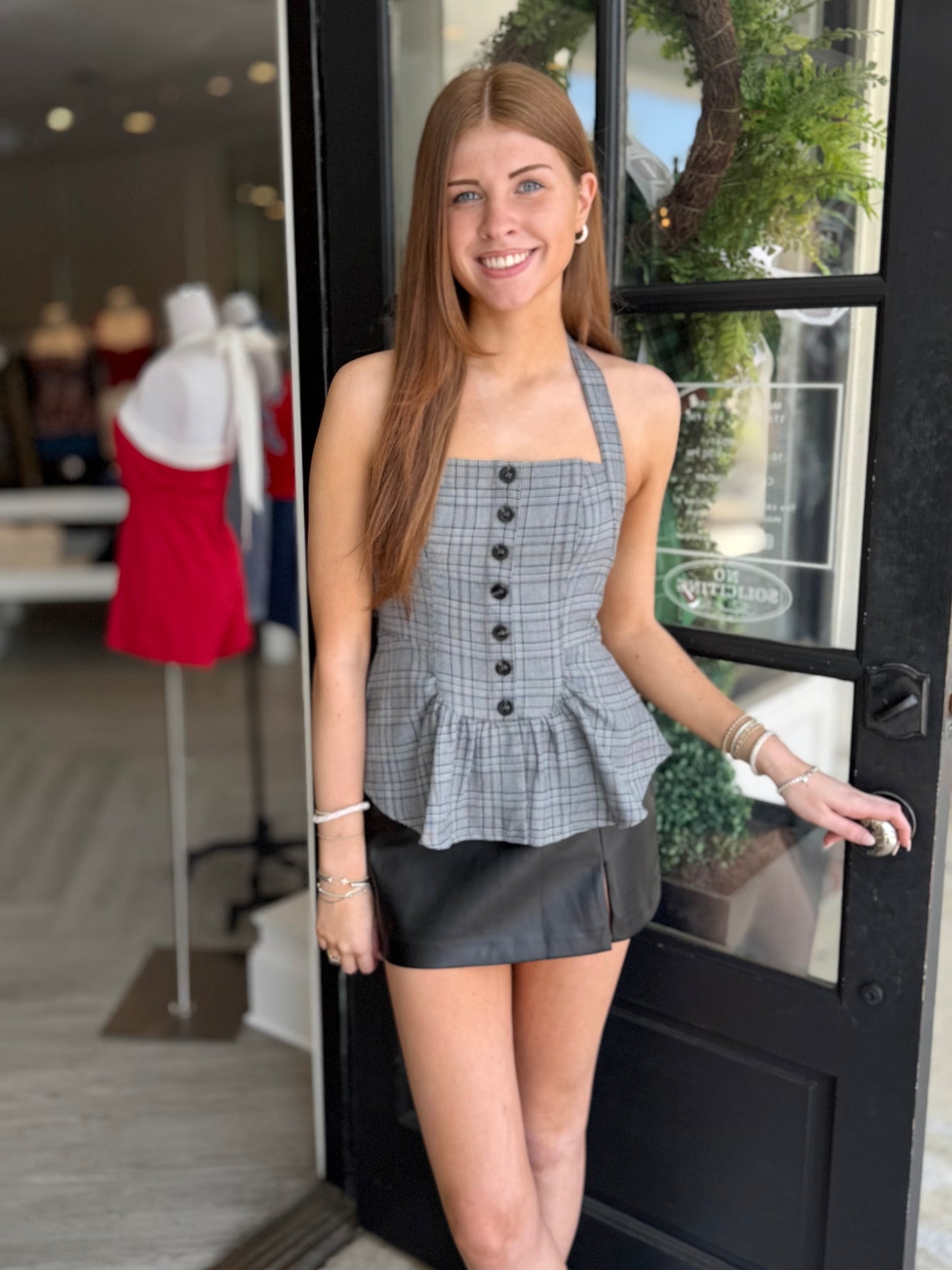 Plaid Peplum Button Front Cami