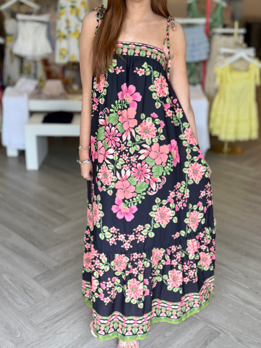 Black Fiesta Floral Maxi