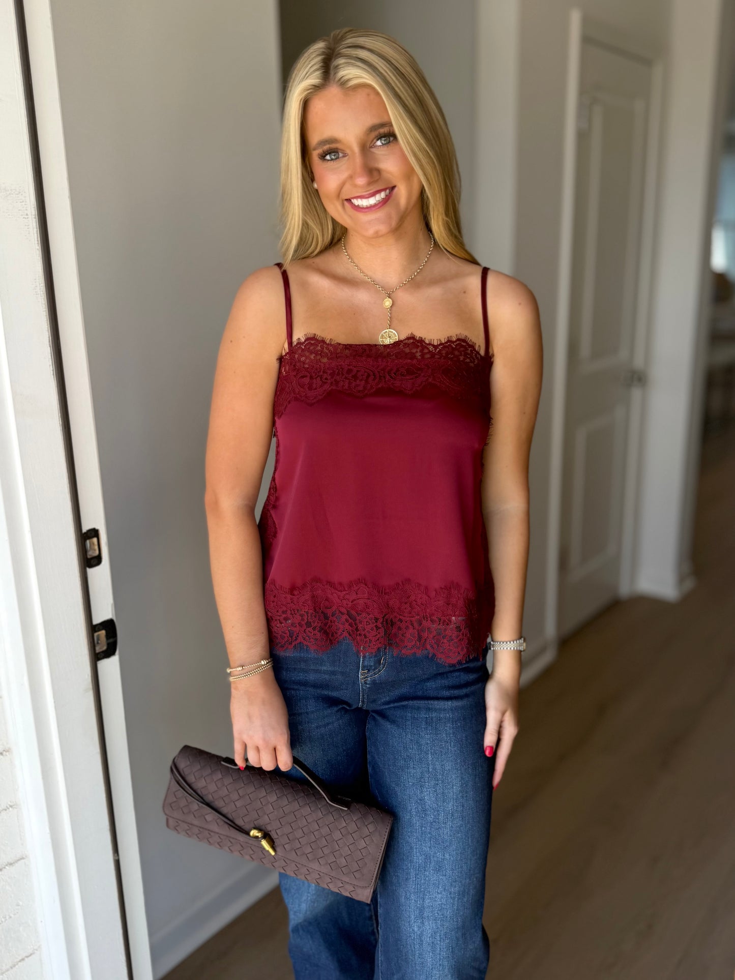 Burgundy Satin Lace Top