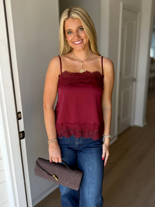 Burgundy Satin Lace Top
