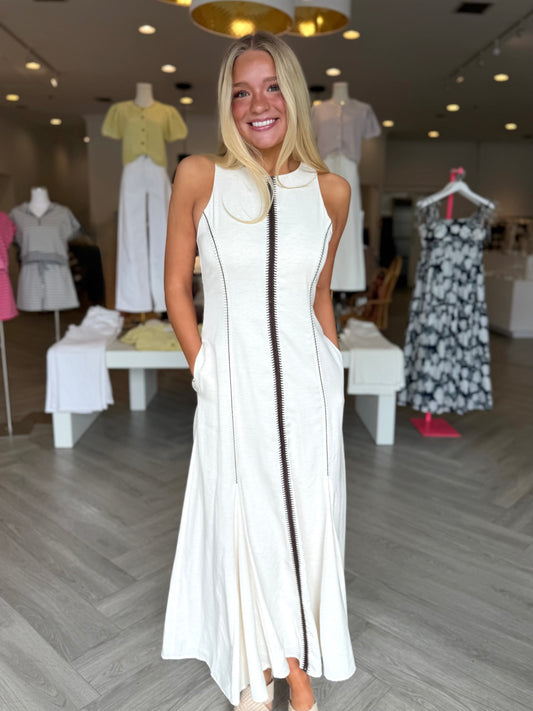 Ecru Embroidery Long Dress