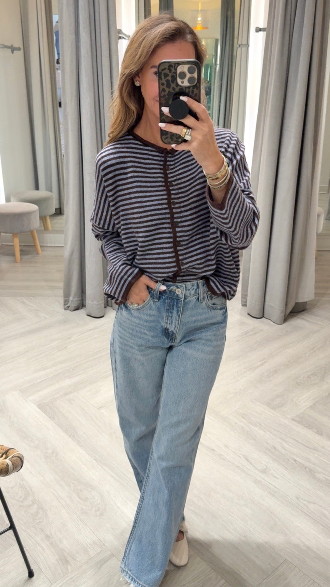 Stripe Raw Edge Cardigan