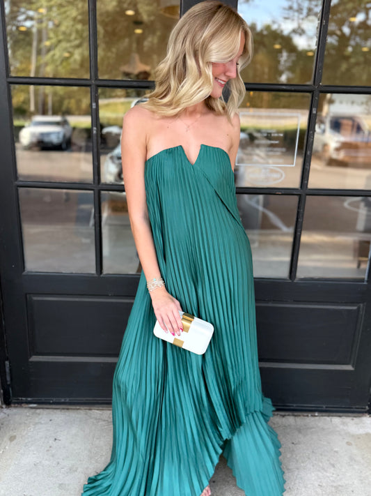 Emerald Pleated Maxi Dress
