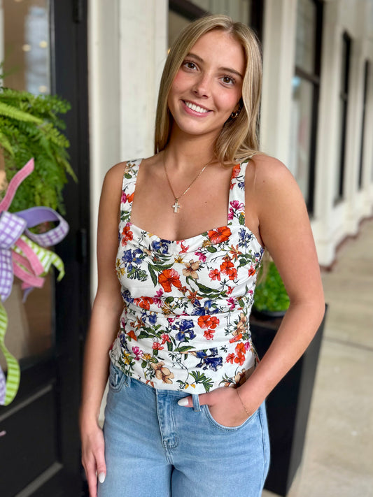 White Orange Floral Top
