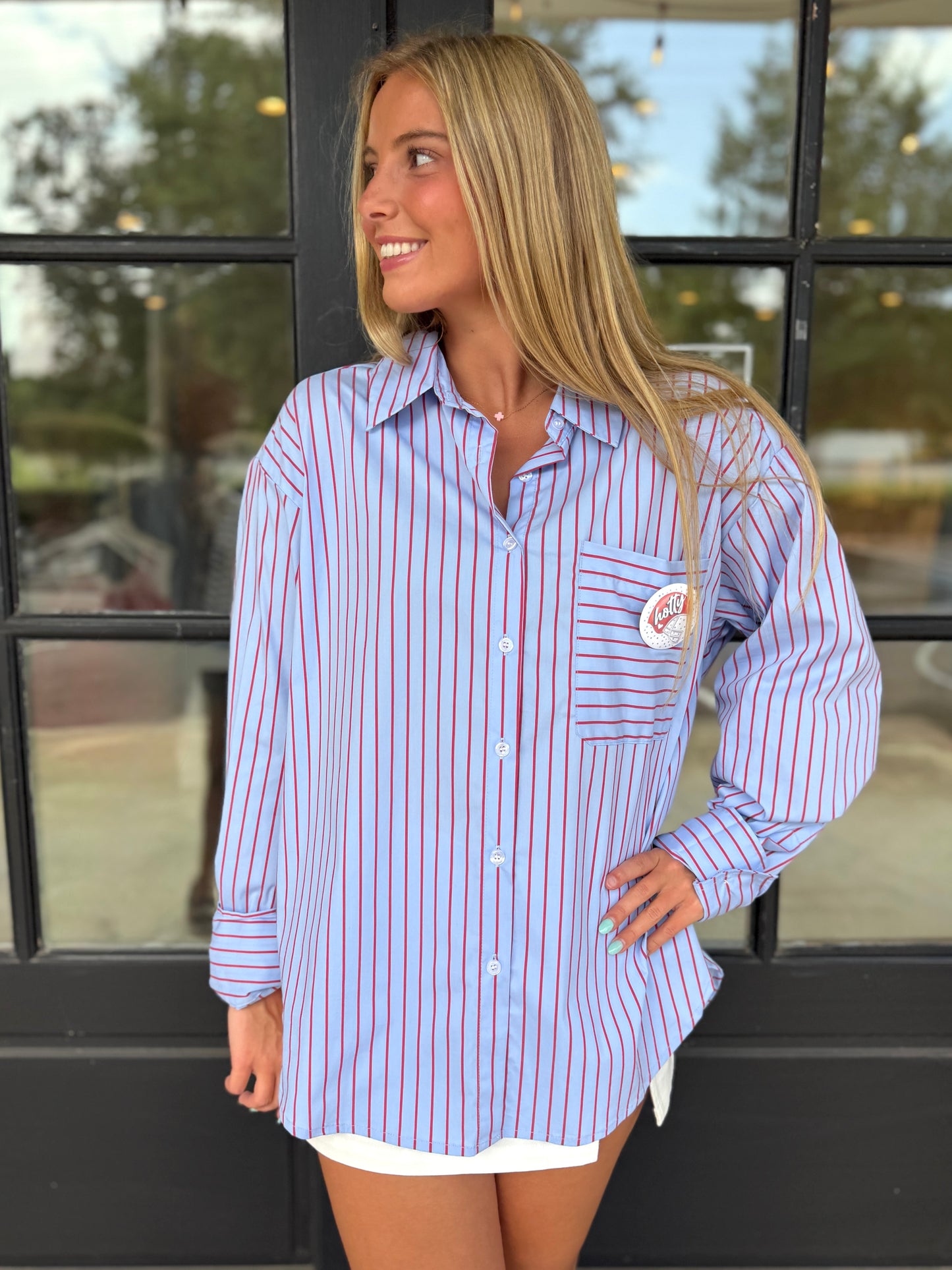 Blue/Red Stripe Relaxed Button Down
