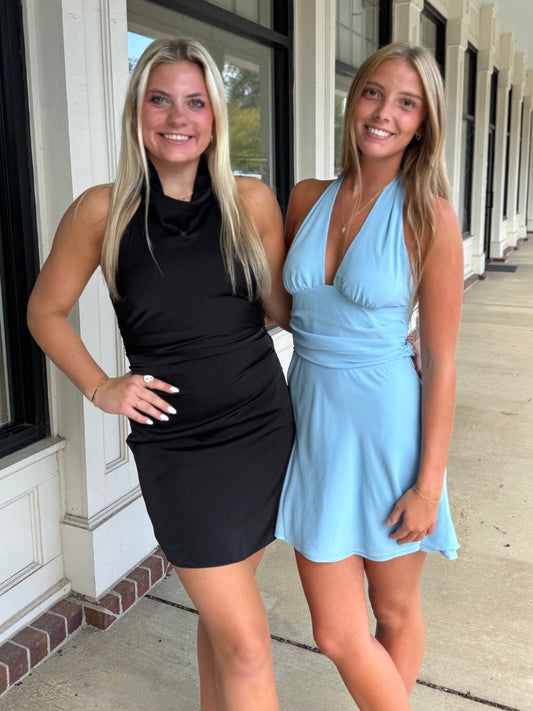 Black Halter Silk Bow Mini