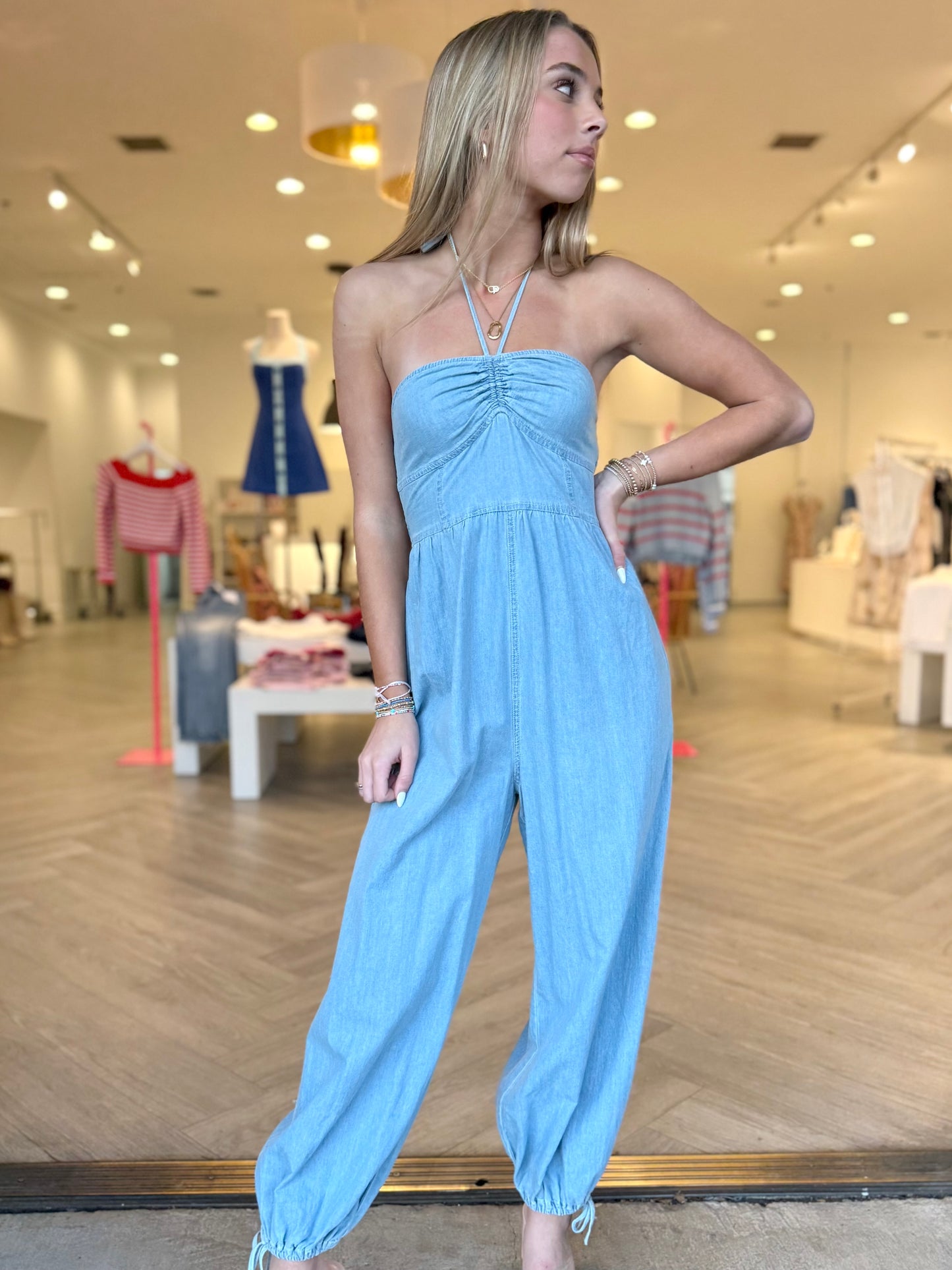 Light Denim Halter Jumpsuit