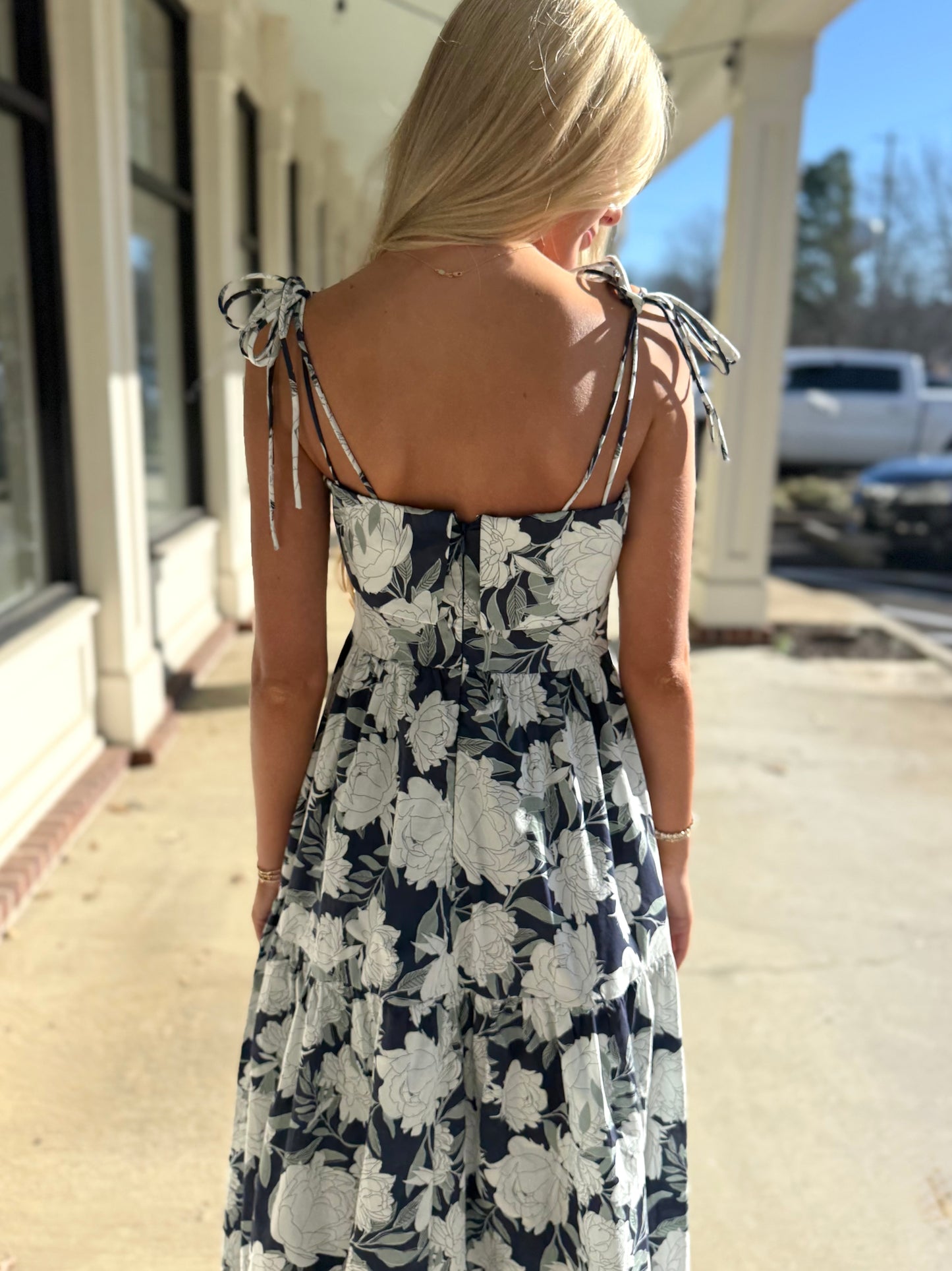 Navy Floral Double Tie Maxi