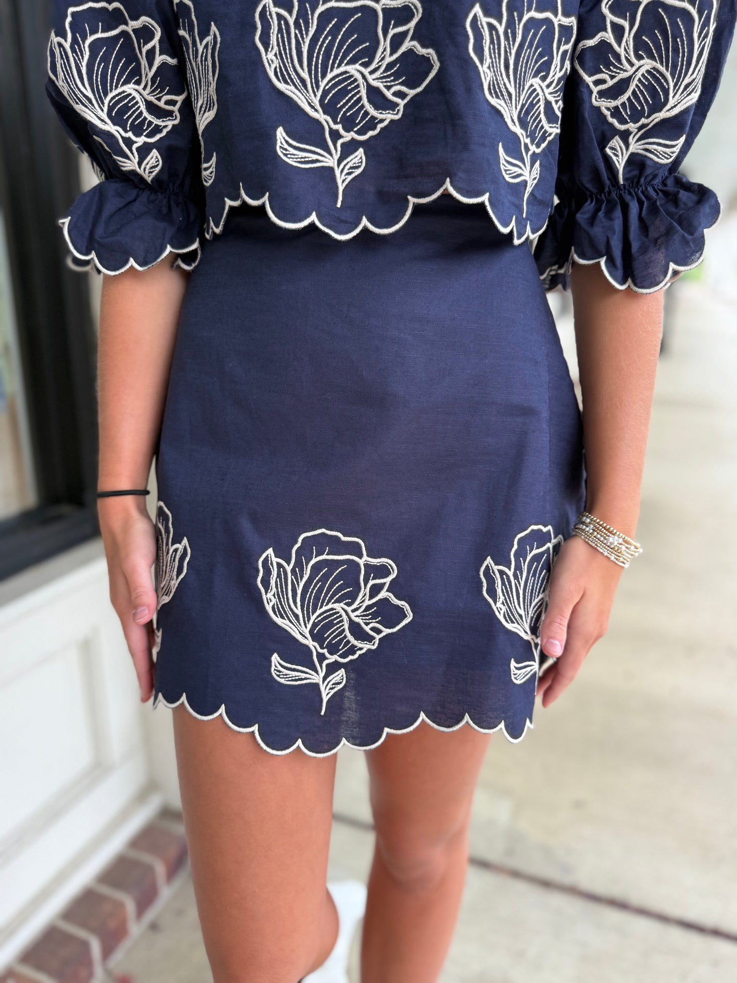 Navy Embroidered Crop Top