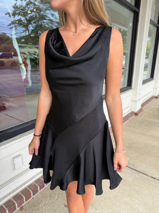 Black Drape Neck Dress