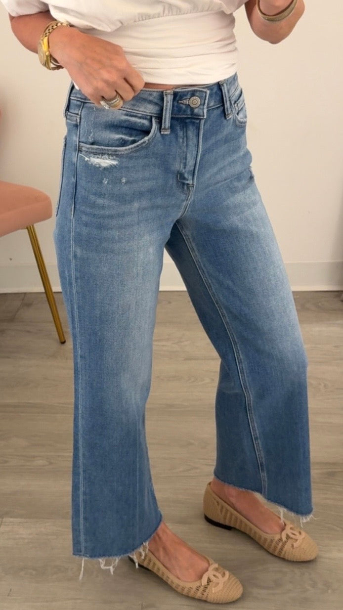 High Rise Raw Hem Jean