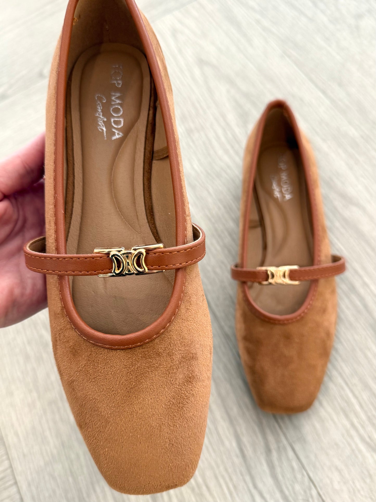 Camel Suede Mary Jane Flat