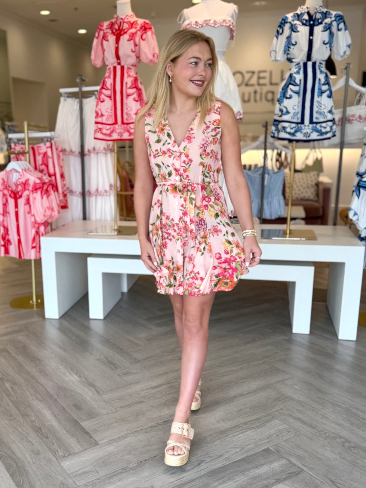 Peach Floral Button Front Dress