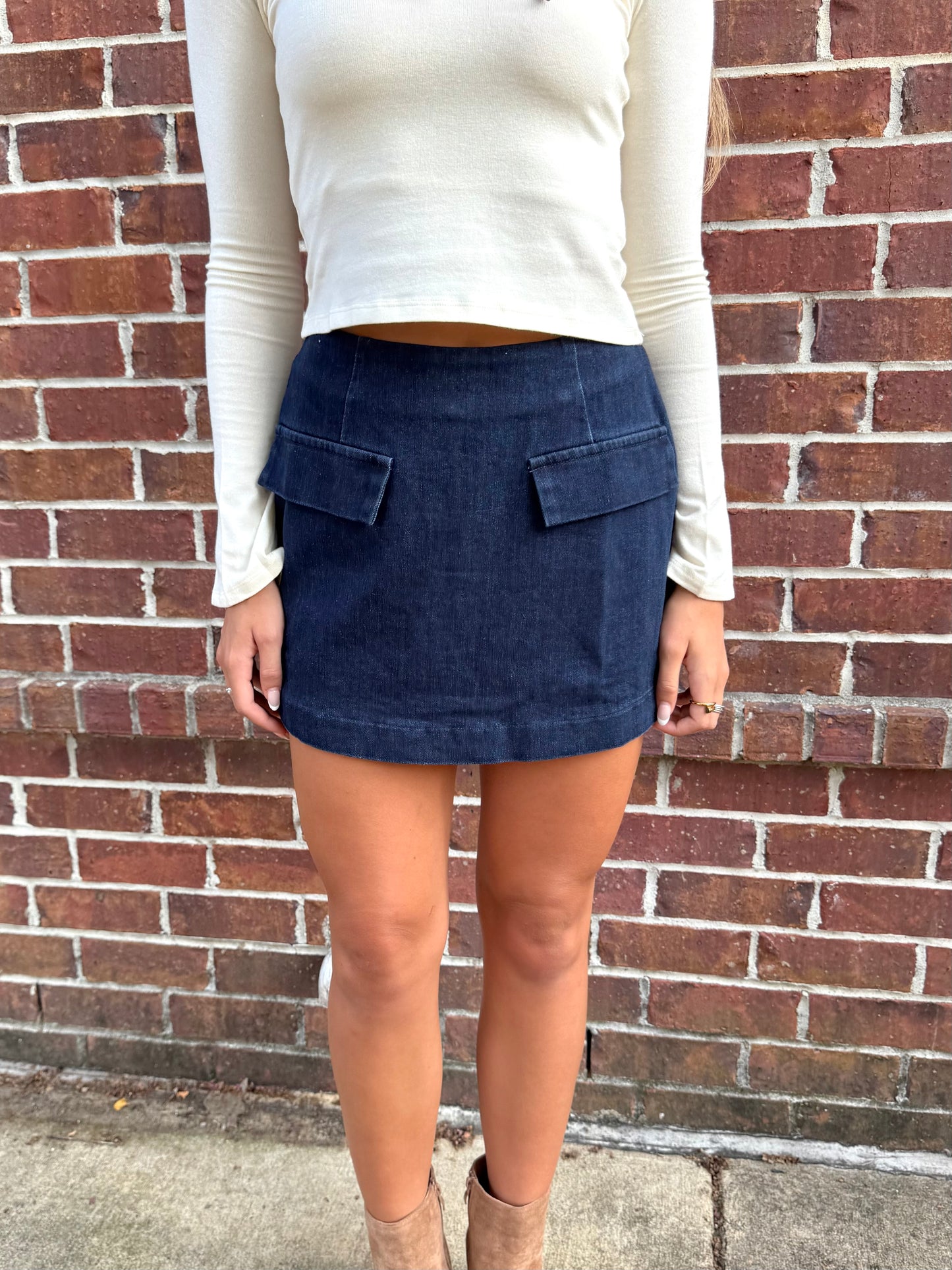 Denim Double Pocket Mini Skort