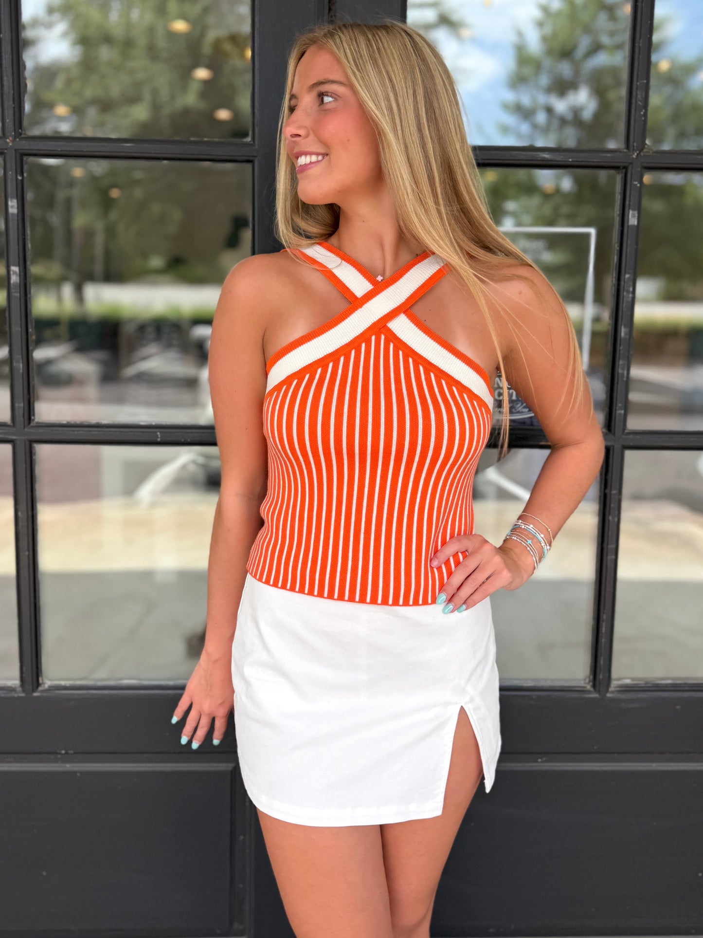 Orange X Halter Sweater Top