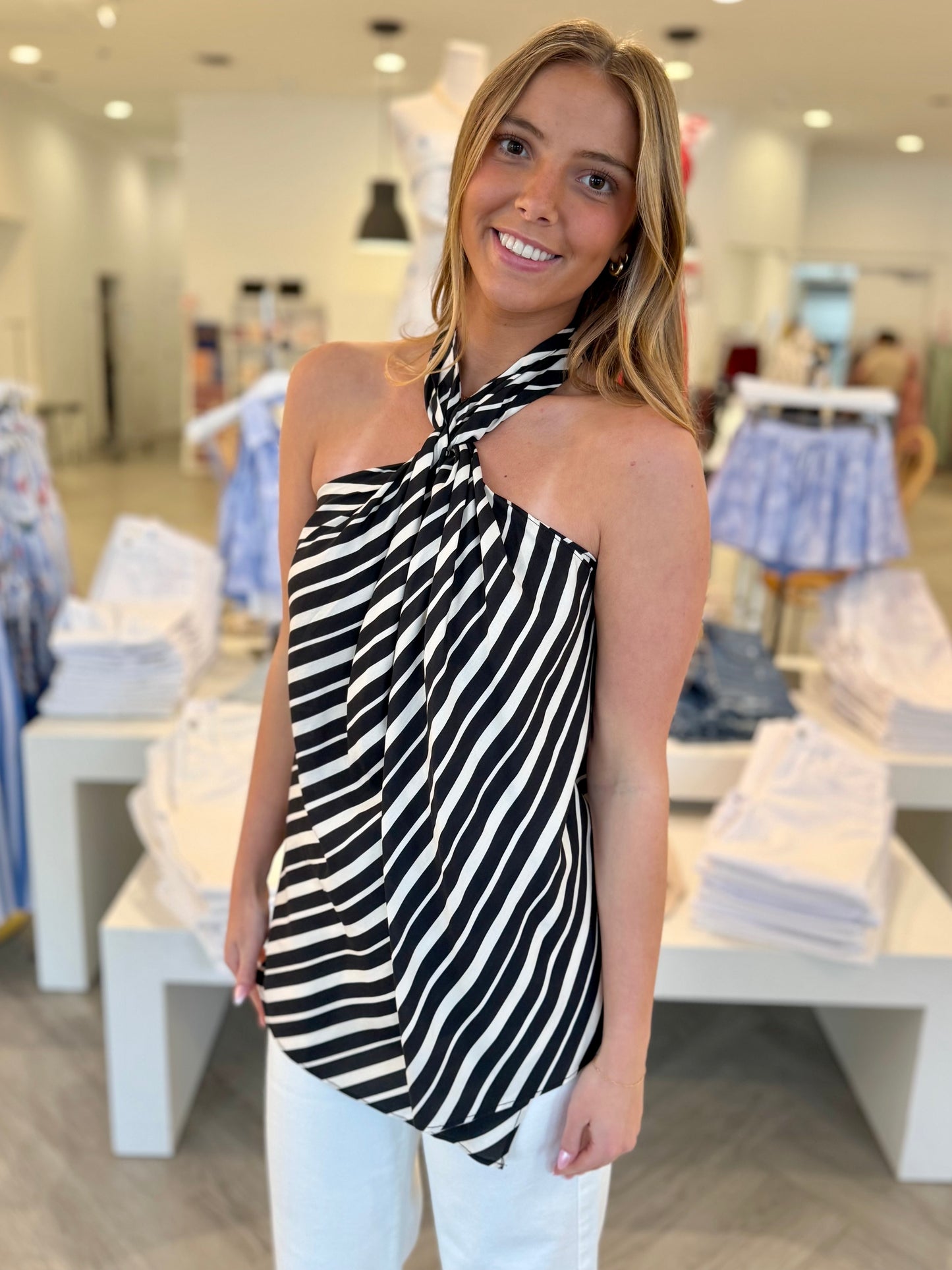 Black Stripe Halter Top