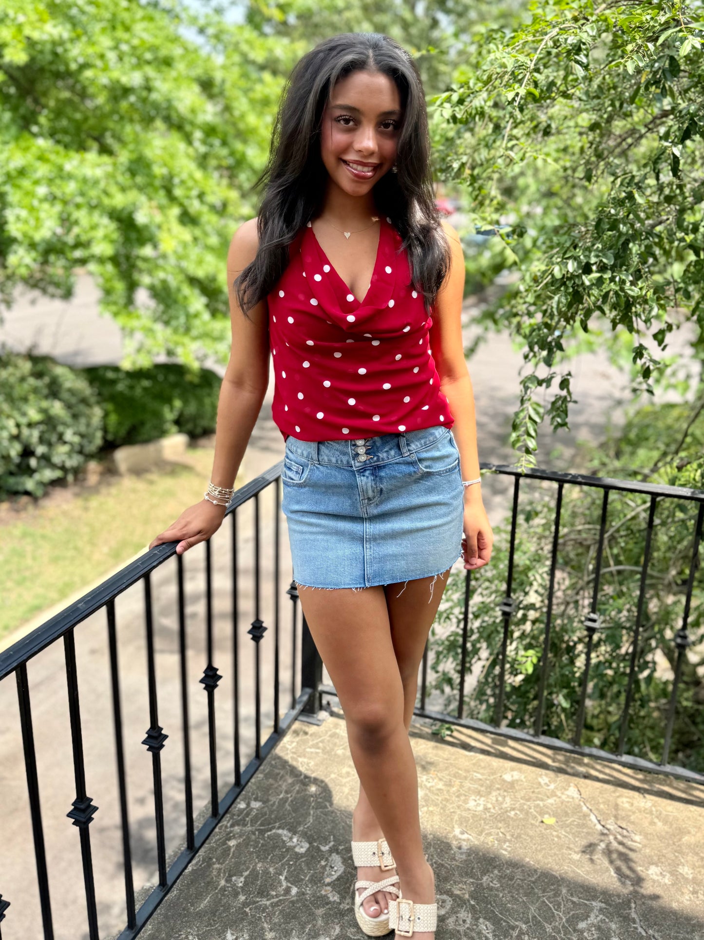 Dark Red Polka Dot Scarf Top