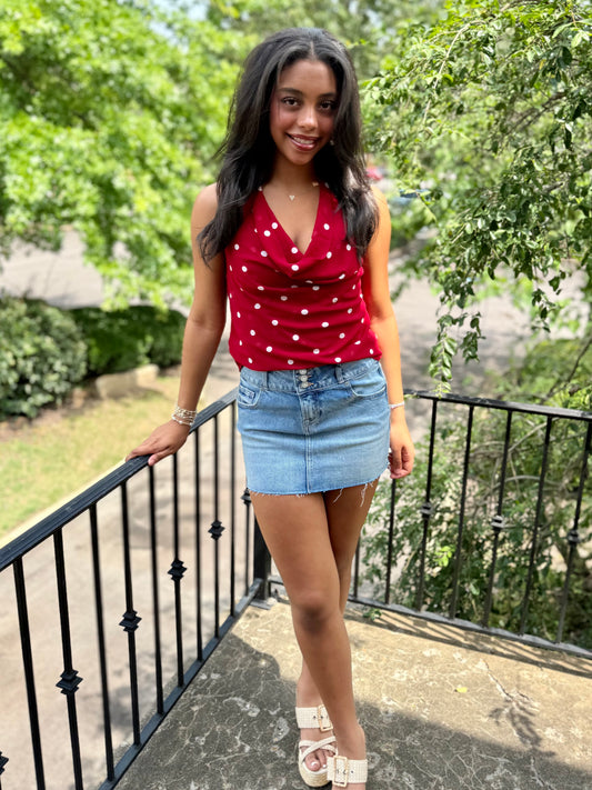 Dark Red Polka Dot Scarf Top