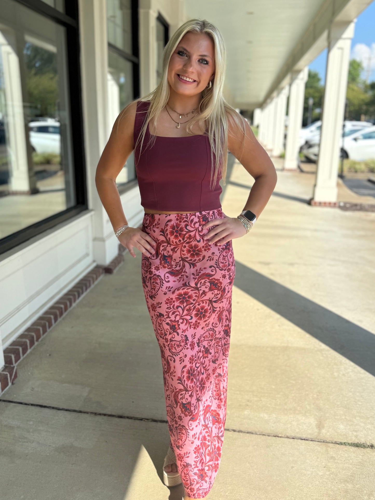 Salmon Red Paisley Skirt