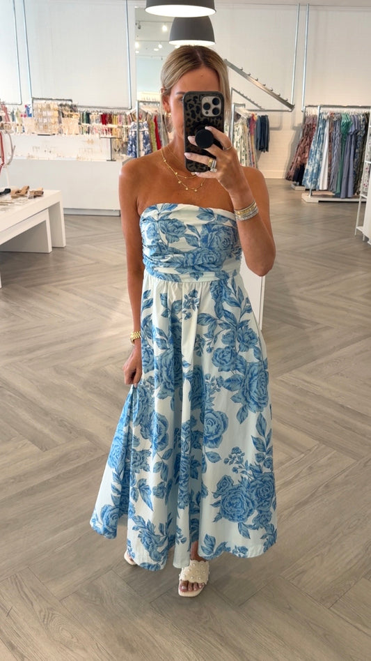 Blue Blossom Strapless Maxi