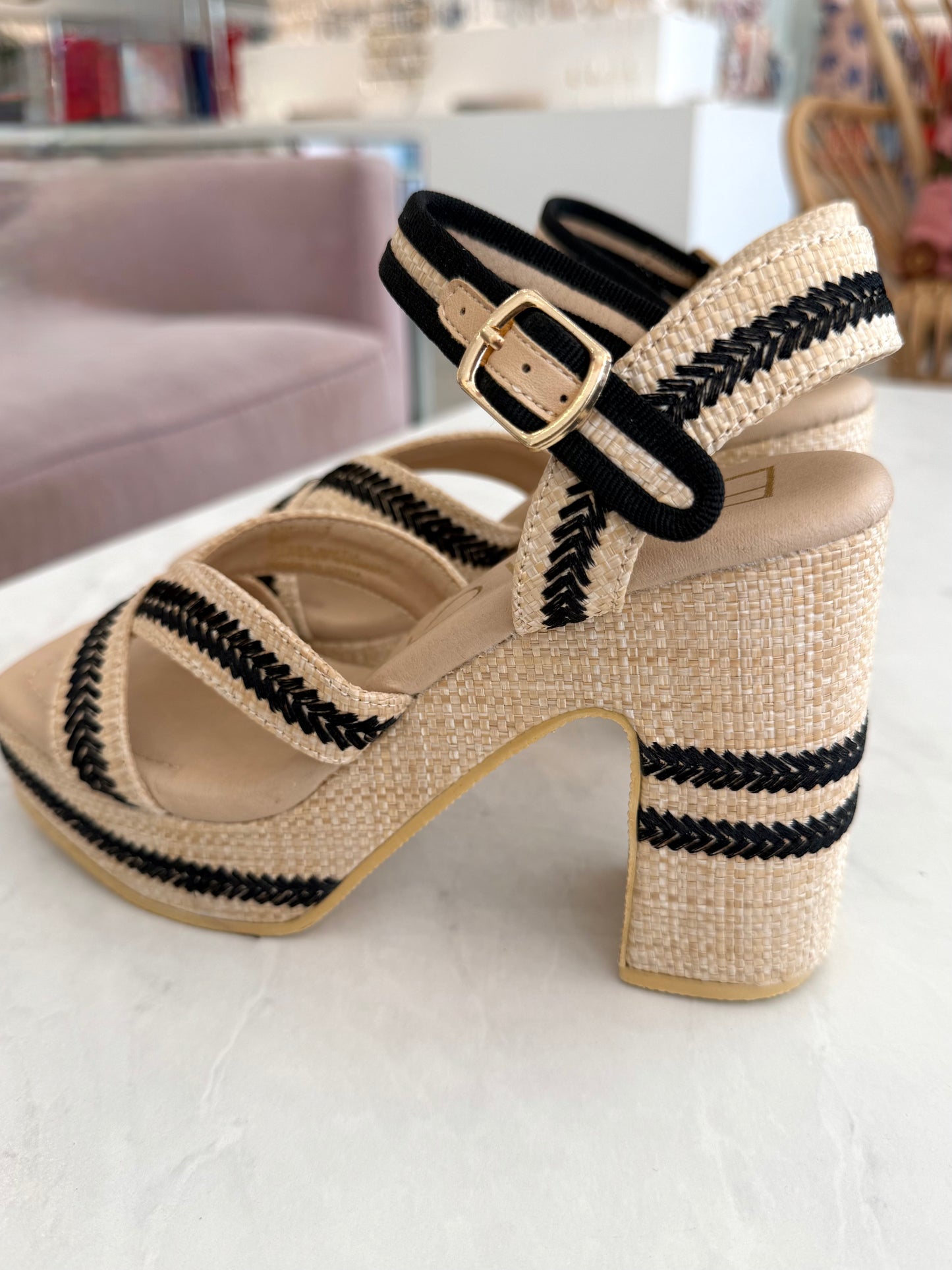 Natural/Black Stripe Square Toed Heel