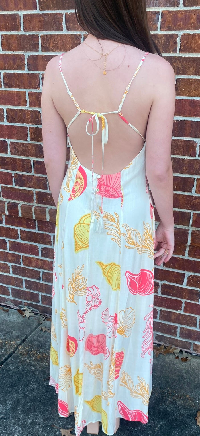 Coral/Cream Open Back Maxi