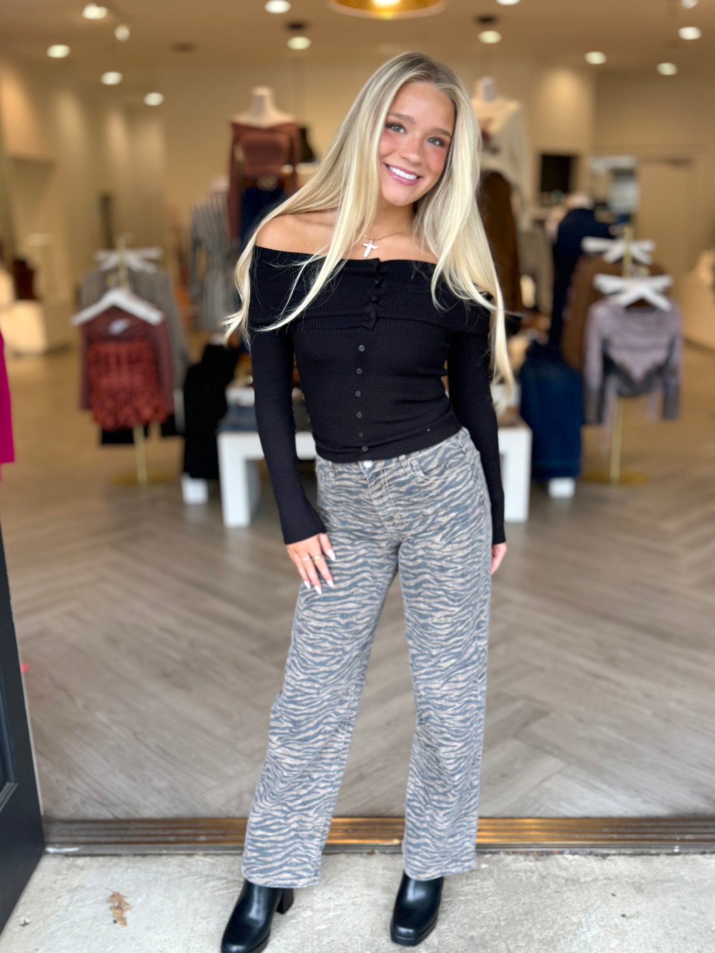 Black O/S Button Top