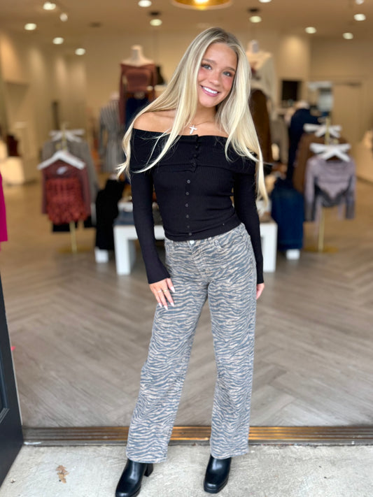 Tiger Print Dad Basic Jean