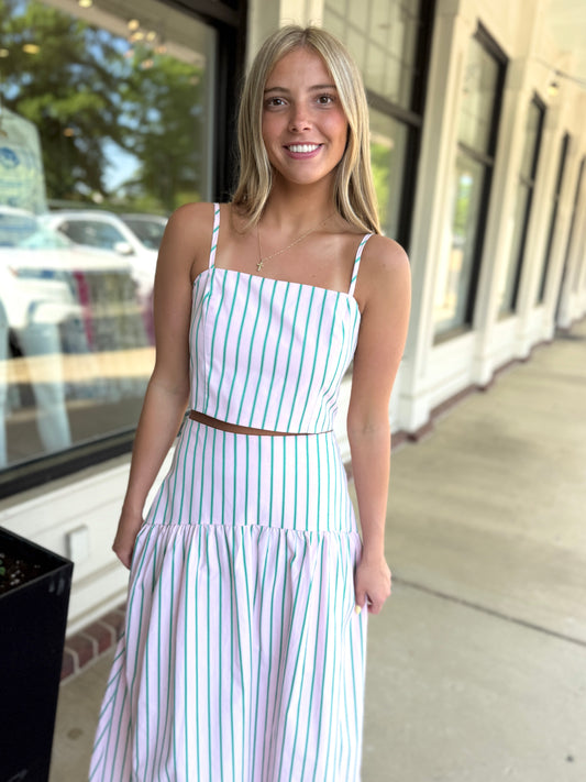 Pink/Green Stripe Crop Top