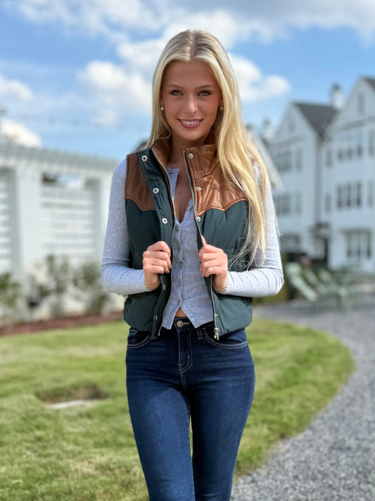 Hunter Green Leather Contrast vest