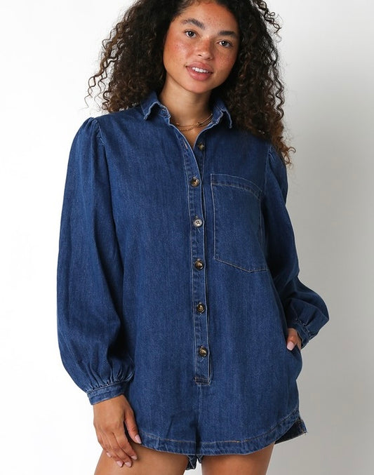 Denim Button Up Romper