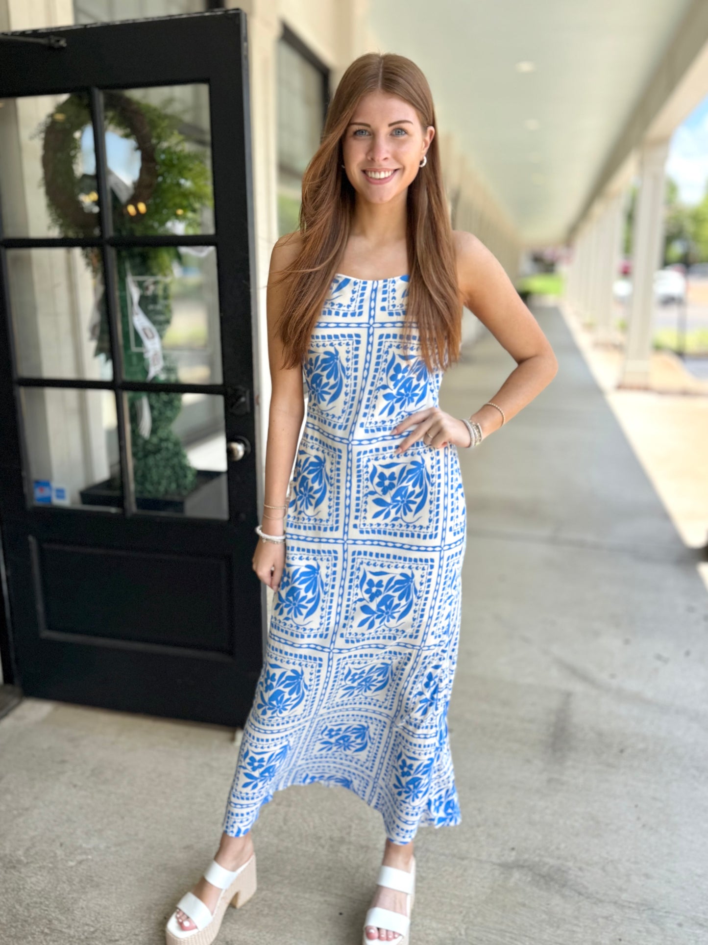 Blue Floral Tile Midi