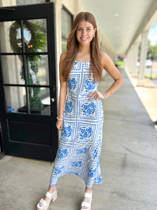 Blue Floral Tile Midi