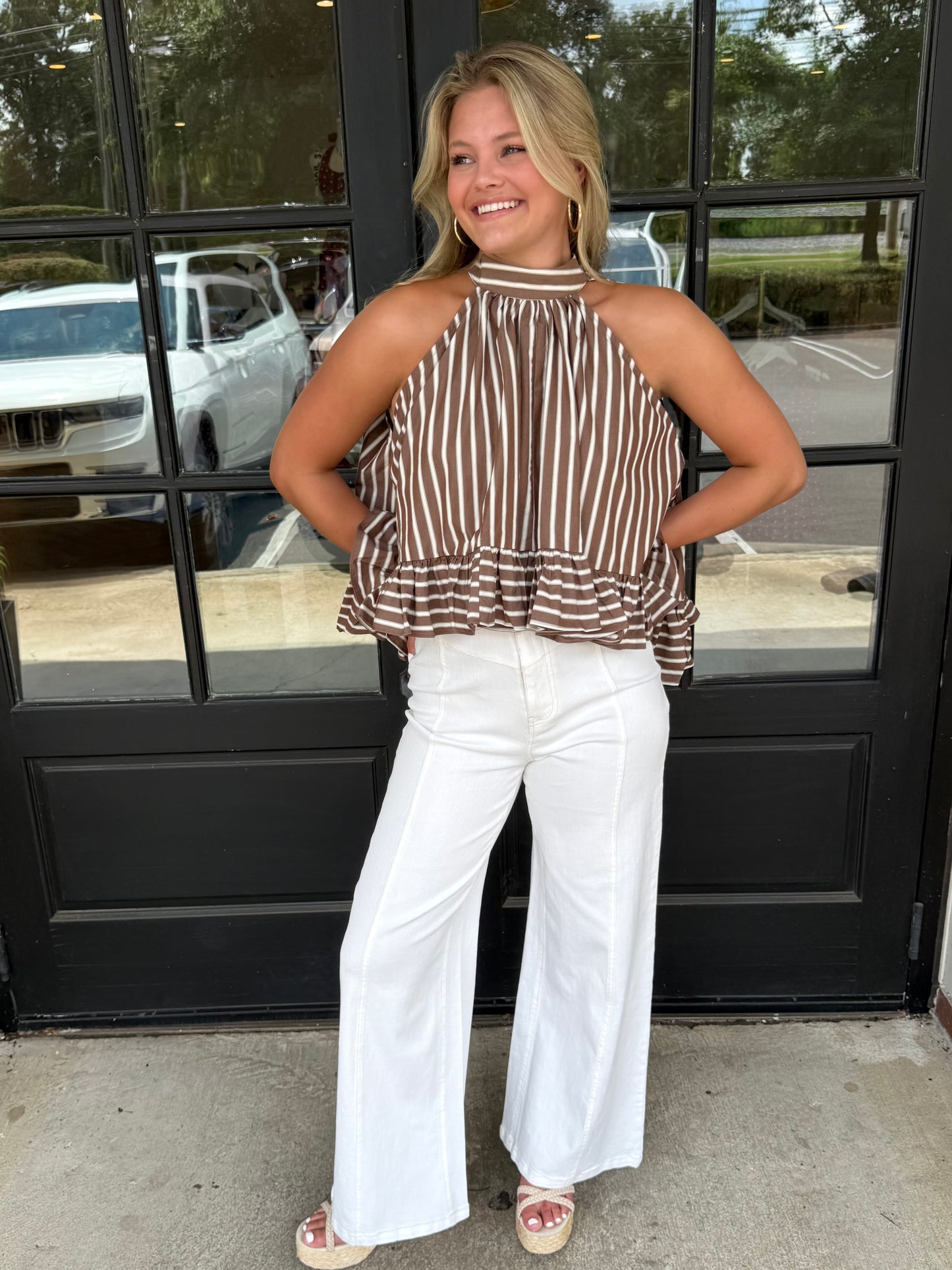 Bea Stripe Blouse in Brown