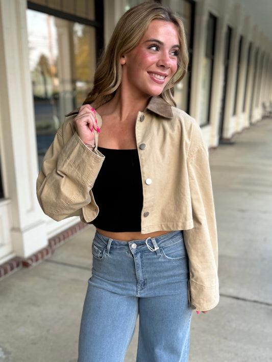 Beige Corduroy Crop Jacket