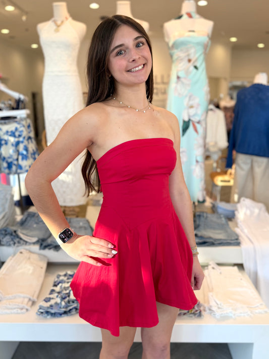 Red Tie Tube Mini Romper