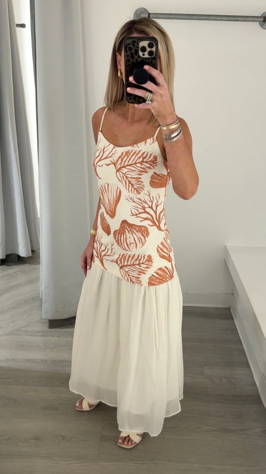Nautical Print Spagetti Strap Midi