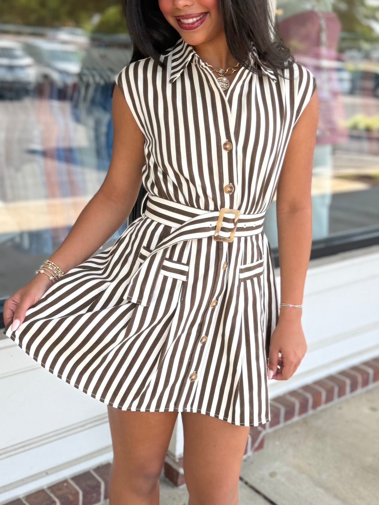 Brown Striped Belted Mini
