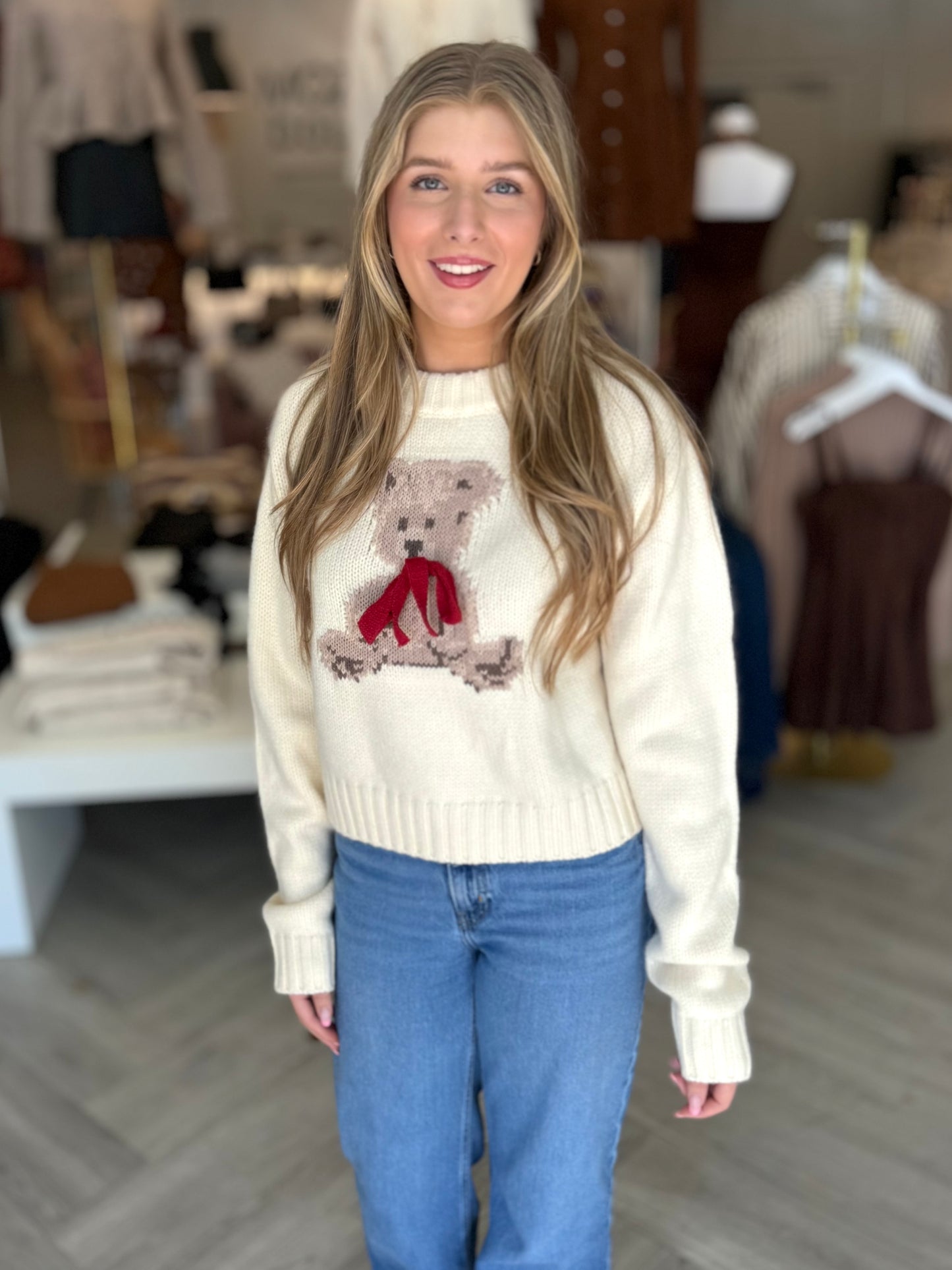 Ivory Ribbon Bear Sweater