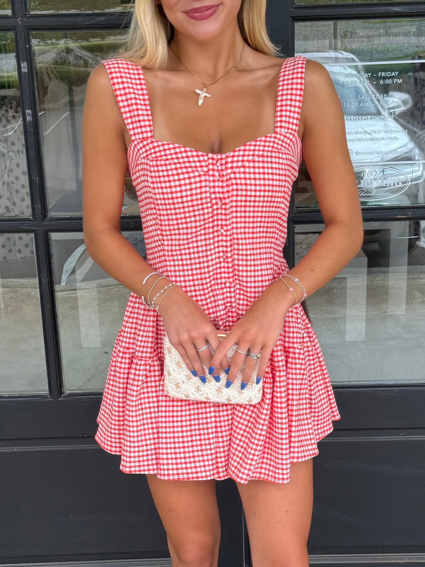 Orange Gingham Button-Up Mini