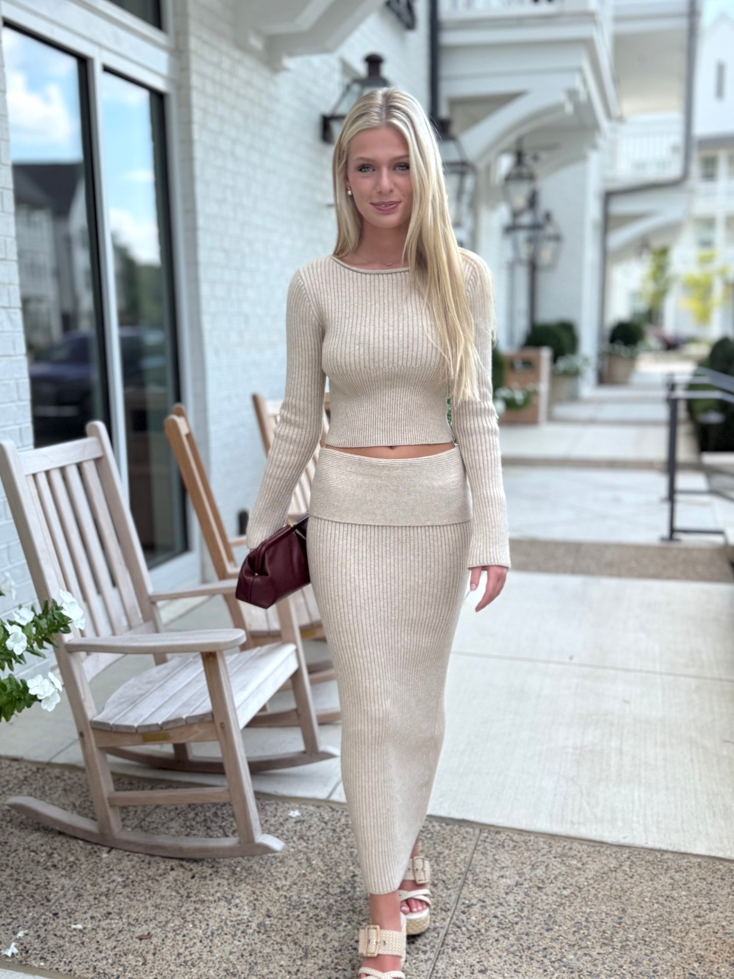 Oat Ribbed Knit Top