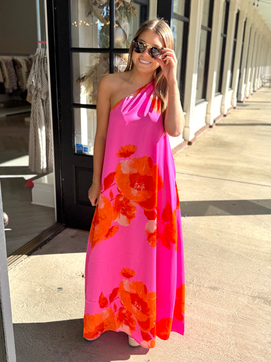 Pink Multi Floral Pleated Maxi