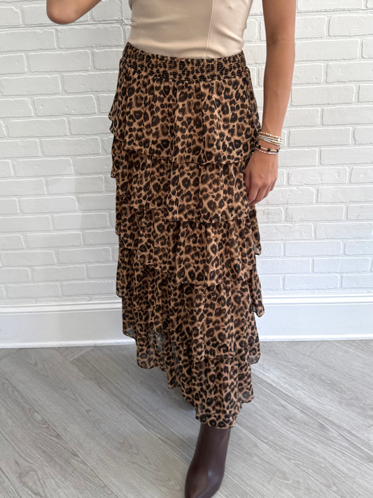 Cheetah Tiered Ruffle Skirt