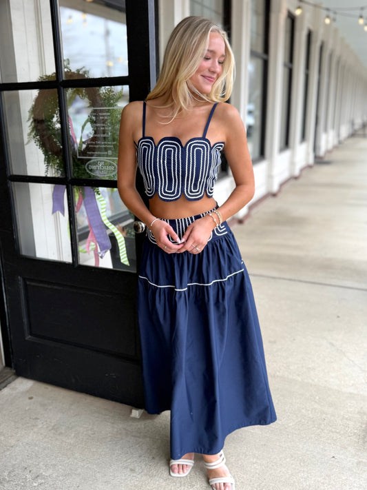 Navy White Max Top