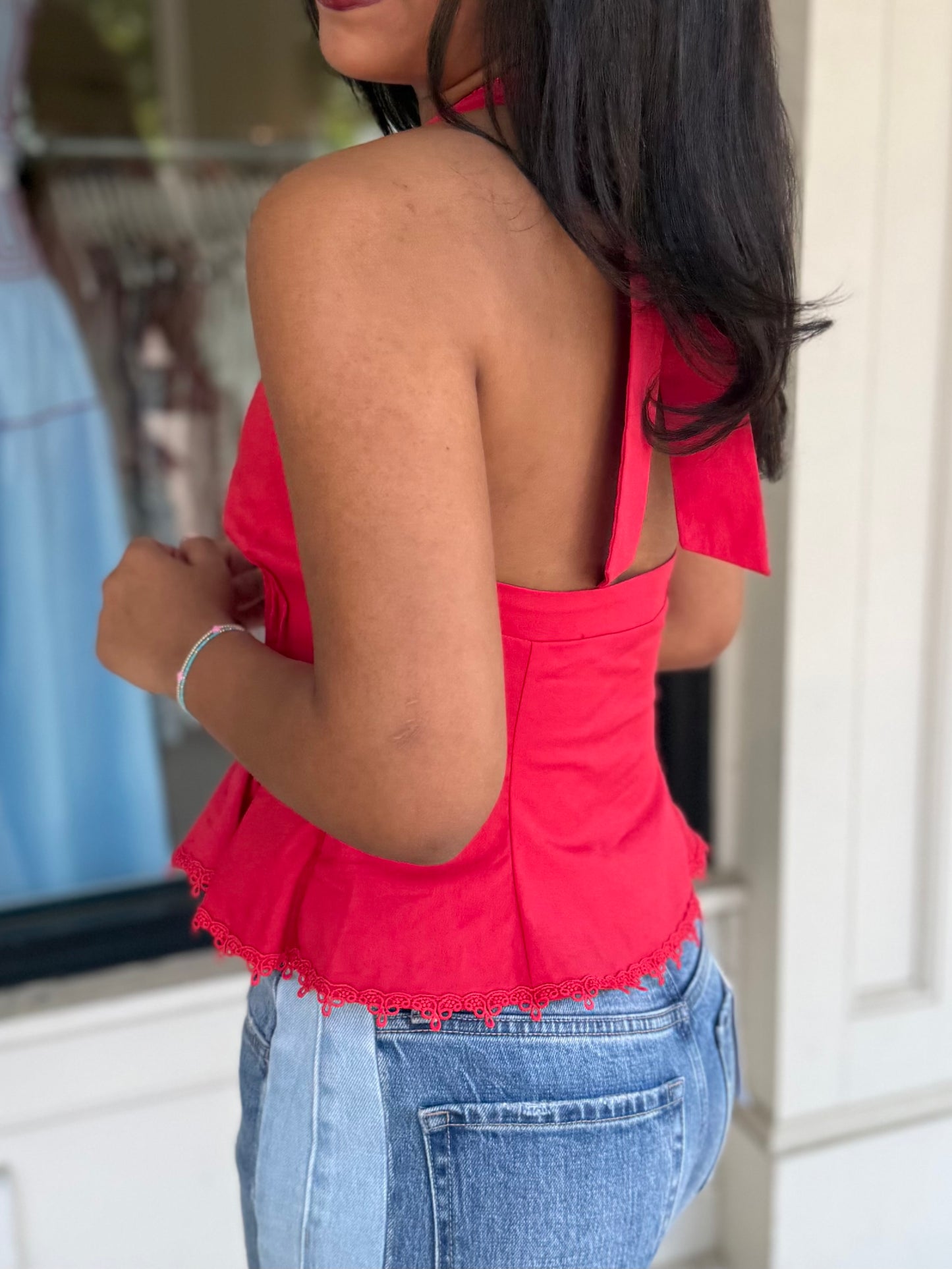 Poplin Lace Trim Halter Top (2 colors)